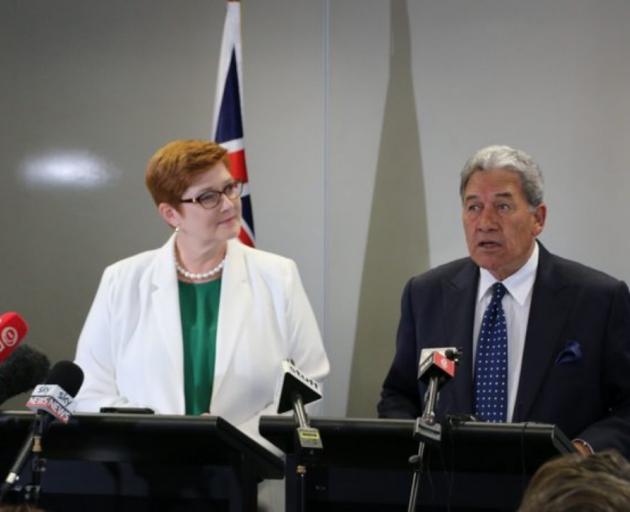Australia's Minister for Foreign Affair Marise Payne and Winston Peters Photo: RNZ