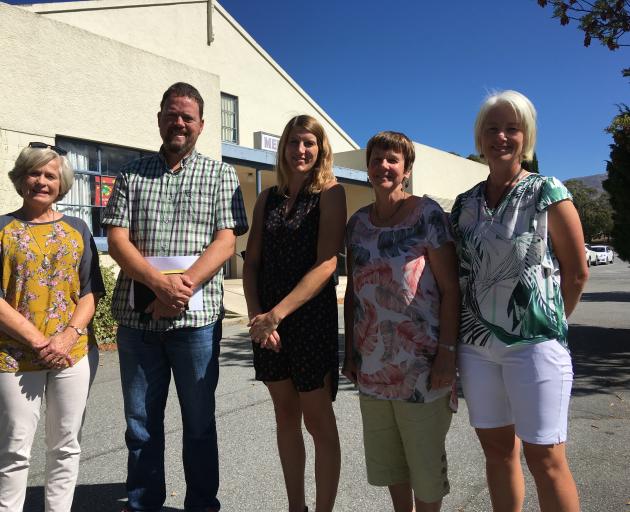 Cromwell Cultural Centre Group members (from left) Gillian Watt, James Dicey, Jessie Sutherland, Jocelyn Johnstone and Jackie Hamilton in front of the Cromwell Memorial Hall. The group want to be delegated authority by the Cromwell Community Board so the