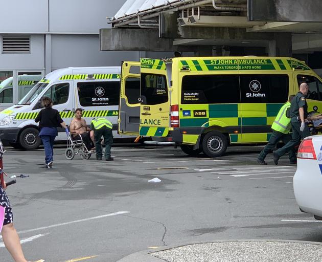 Ambulances outside Christchurch Hospital as a major situation unfolds. Photo: Christchurch Star