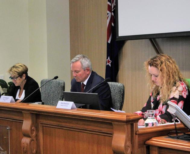 Commissioners Jane Black, John Maassen and Gina Sweetman at a resource consent hearing at the...