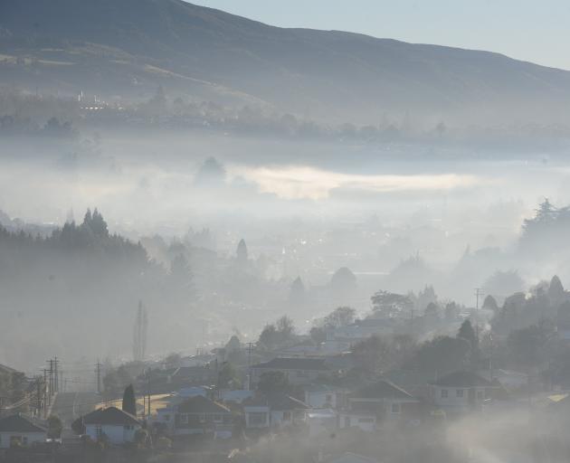 Smog hangs over Kaikorai Valley on a Monday morning. Photo: ODT files 