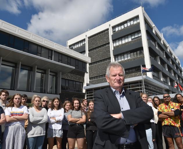 Otago Polytechnic chief executive Phil Ker, pictured with students, is putting forward his own...