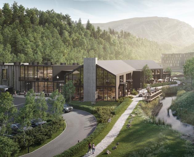 An artist's impression, looking to the north, of the proposed Waterfall Park development's hotel...