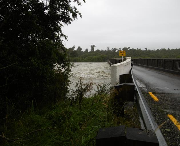 A swollen Waiatoto River on the Haast-Jackson Bay Rd this morning. Photo: Katherine Blakeley