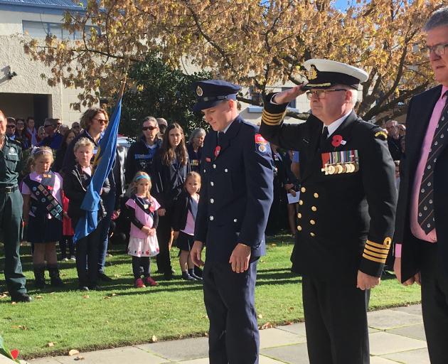 Paying their respects during the Cromwell RSA 10am service are (from left) Cromwell firefighter...