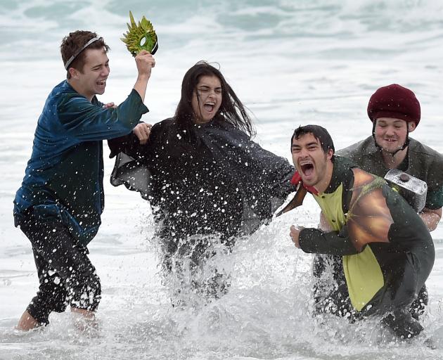 University of Otago students (from left) George MacGill (18) Aneesha Dahya (20), Chris Cook (21)...