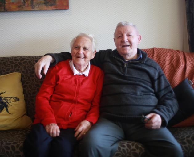 Aura and George James of Oamaru celebrate their 70th wedding anniversary at Iona Home. PHOTO:...