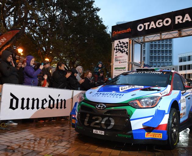 New Zealand’s top rally driver, Hayden Paddon, and co-driver John Kennard leave the starting gate...