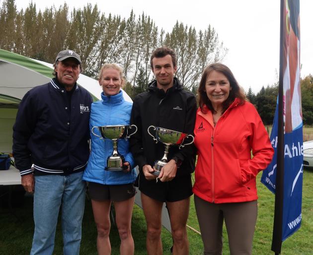 Olympic medallists Rod Dixon (left) and Lorraine Moller (right) presented the winners of the open...