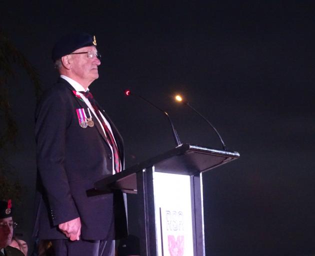 Queenstown RSA president Lyall McGregor at this morning's dawn service. Photo: Tracey Roxburgh