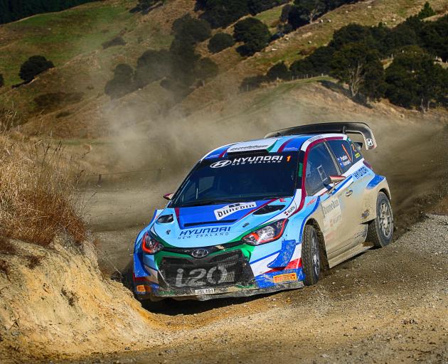 Cromwell-based Hyundai driver Hayden Paddon demonstrates his winning style during the Otago Rally...