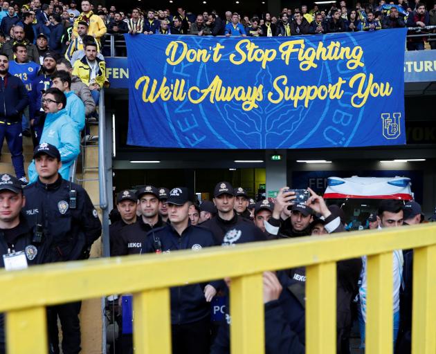 Police officers before the match between Fenerbache and Galatasaray. 