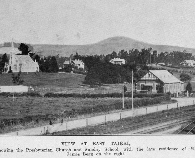 East Taieri, showing the Presbyterian Church and Sunday school, with the late residence of Mr...
