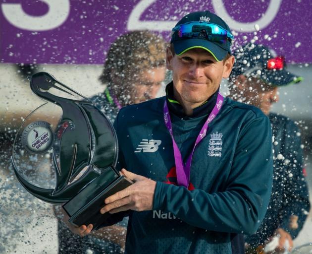Eoin Morgan celebrates after England's series win over Pakistan. Photo: Getty Images