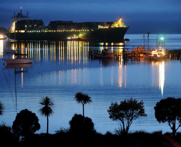 The container ship Euro Max passes Careys Bay near Port Chalmers. Photo: Stephen Jaquiery 