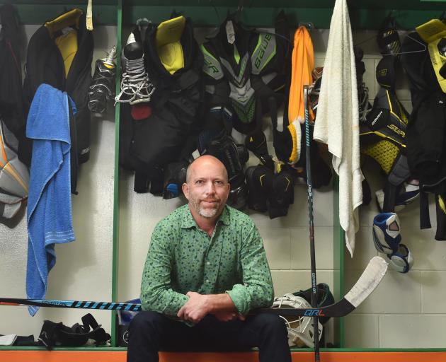 Dunedin Thunder coach Jeff Avery reflects on the season ahead in locker rooms at the Dunedin Ice Stadium yesterday. Photo: Peter McIntosh