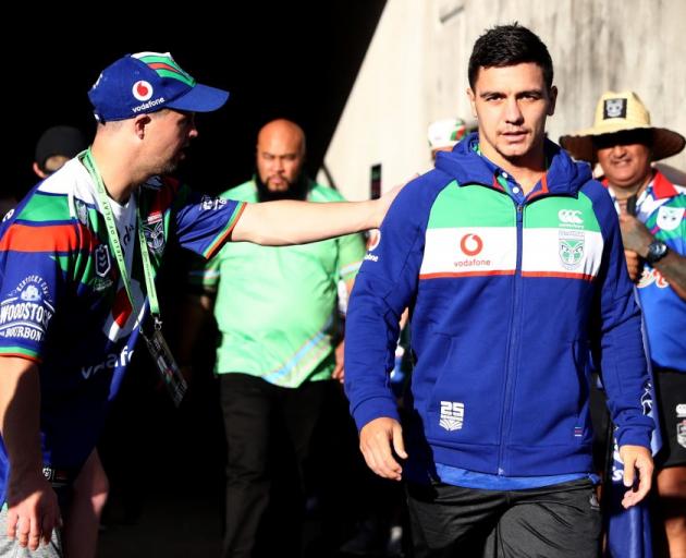 Kodi Nikorima in his new Warriors colours ahead of this weekend's game. Photo: Getty Images