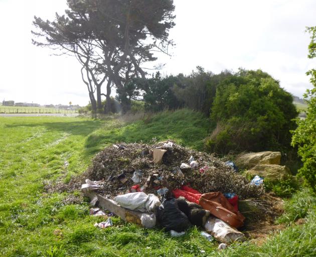 Household rubbish and green waste dumped illegally at the Beach Rd reserve near Kakanui. PHOTO:...