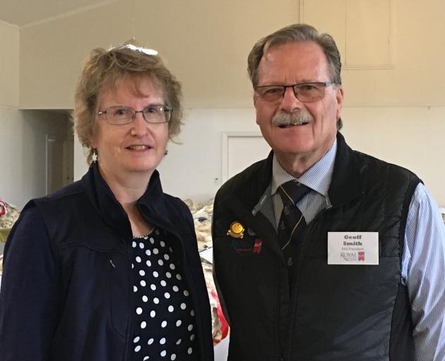 Golden Fleece convener Christine Roberts chats to Royal Agricultural Society president Geoff Smith, who made the trip down from Waiuku, South Auckland, to attend the annual event which was held in Rangiora for the first time on Saturday, May 11. Photos: D