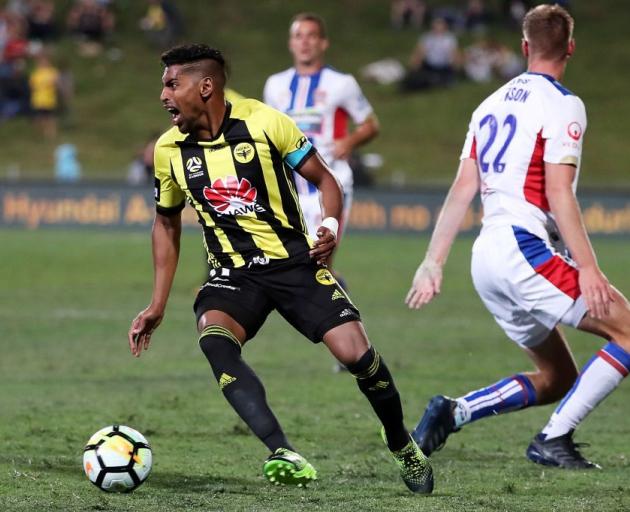 Phoenix captain Roy Krishna with the ball against the Newcastle Jets. Photo: Getty Images