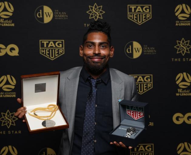 Roy Krishna with the spoils from last night's A League awards. Photo: Getty Images