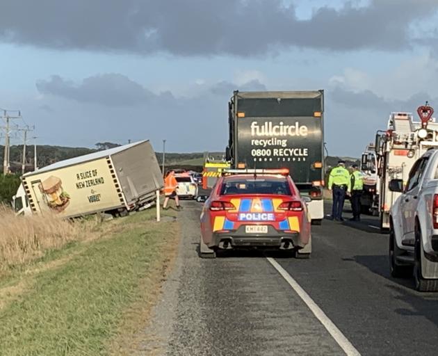 A driver escaped uninjured after a crash on SH1 south of Invercargill this morning. Photo: Abbey...