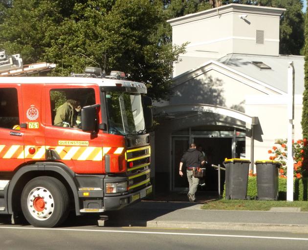 A fire truck outside the Queenstown Lakes District Council building's entrance on Gorge Rd. Photo...