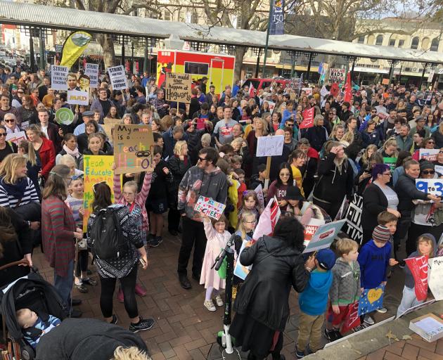 Teachers and supporters packed the Octagon this afternoon. Photo: Craig Baxter