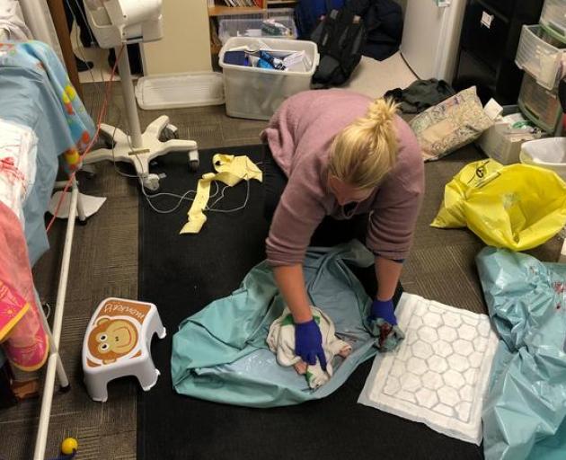 The office floor where Kristi James had her baby. Photo: Supplied