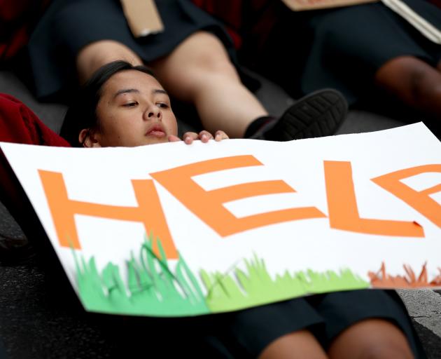 A school pupil participates in a School Strike 4 Climate in Auckland last month. Photo: Getty...