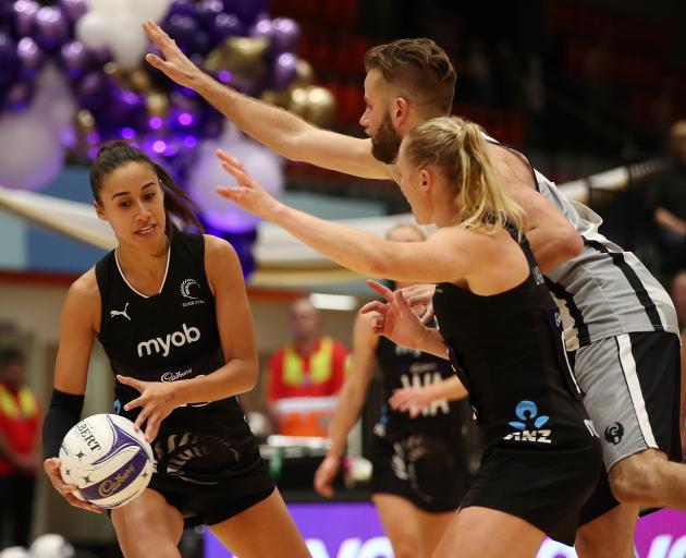 Amria Folau looks for an opening in the second match between the Silver Ferns and a NZ Men's...