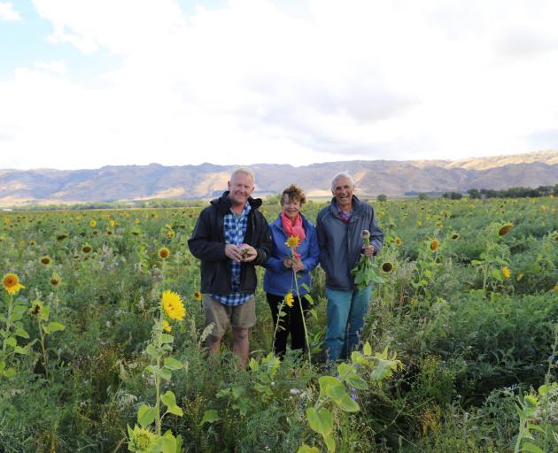 Regenerative farmer Peter Barrett (left) in diverse pasture on his farm. With him are family...