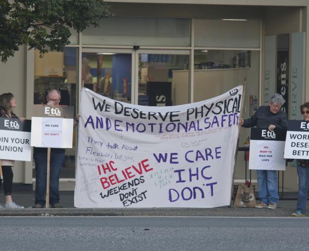 The protest outside Idea Services' Invercargill office. PHOTO: GIORDANO STOLLEY