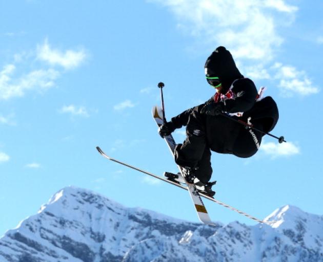 Jossi Wells flies high in the Freestyle Skiing Men's Ski Slopestyle Qualificatioa.  (Photo by...