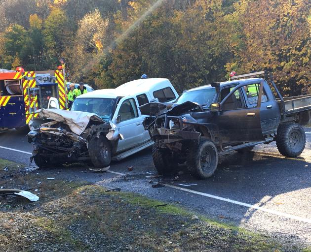 Two vehicles were written off and all three people involved in a crash on State Highway 8 last year were hospitalised. Photo: ODT files