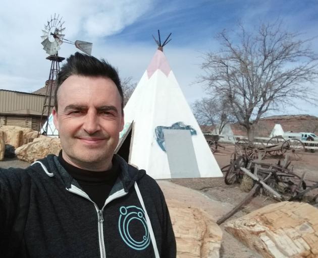 Writer Mike Yardley takes a selfie at Chief Yellowhorse Trading Post. 