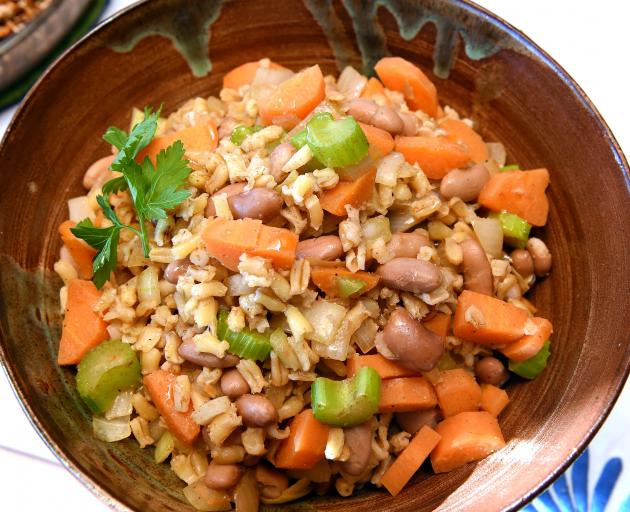 Kamut wheat berry and bean stew. Photo: Gregor Richardson 