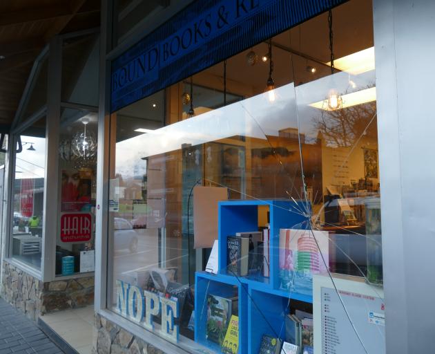 The front window of Bound Books & Records was smashed between 11pm last night and 3.30am today. Photo: Miranda Cook