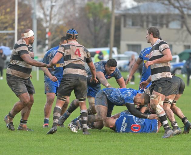 Southern forwards (from left): Mike Mata'afa, Axel Hohneck and Caleb Grace look to get involved...