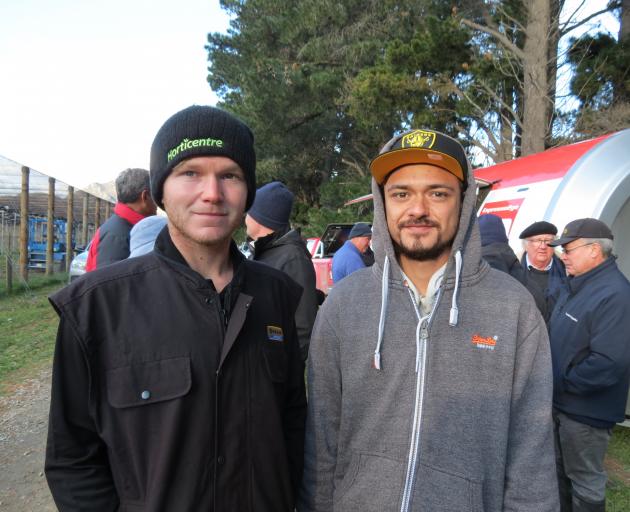 Alexandra's Springvale Orchards workers Cam Smith, of Alexandra, and Stefan Bain, of Dunedin,...