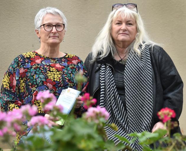 Corinda Taylor of the Life Matters suicide prevention trust with suicide bereaved Hamilton mother Jane Stevens, who is supporting Mrs Taylor's petition calling for government funding of bereaved family's legal fees. Photo: Peter McIntosh