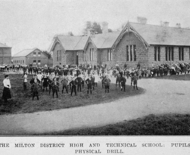 Milton District High and Technical School pupils at physical drill. — Otago Witness, 25.6.1919  ...