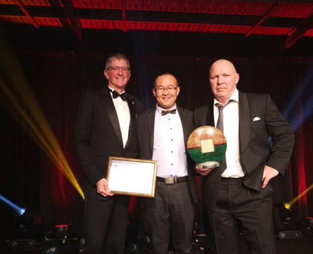 Oceania Dairy's team (from left) supply and environmental manager Shane Lodge, director Shinqing...