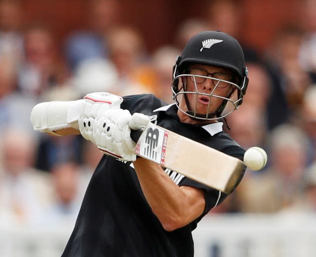 New Zealand's Mitchell Santner is hit by a no ball. Photo: Reuters