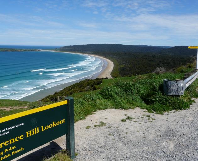 The view over Tautuku Bay, Catlins, from Florence Hill Lookout on the Southern Scenic Route. This...