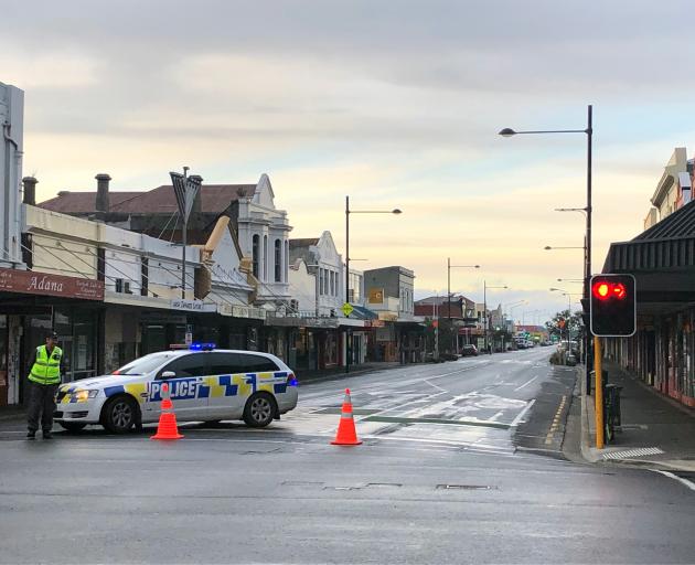 King Edward St is empty yesterday morning before the controlled explosion of a dangerous chemical...