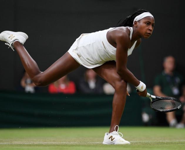 Cori Gauff plays a shot during her second round win at Wimbledon this morning. Photo: Getty Images