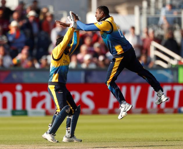 Sri Lanka's Angelo Mathews celebrates after taking the wicket of West Indies' Nicholas Pooran. Photo: Action Images via Reuters Sri Lanka's Angelo Mathews celebrates after taking the wicket of West Indies' Nicholas Pooran. Photo: Action Images via Reuters