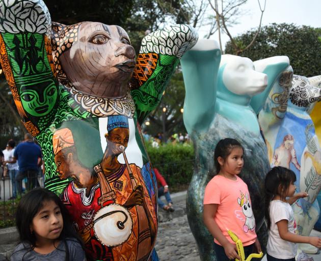 Guatemalans visit the itinerant exhibition "United Buddy Bears, the Art of Tolerance" at the...