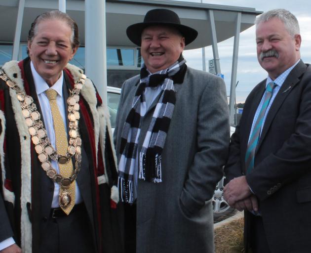 Regional Economic Development Minister Shane Jones (centre) is welcomed to the South by...